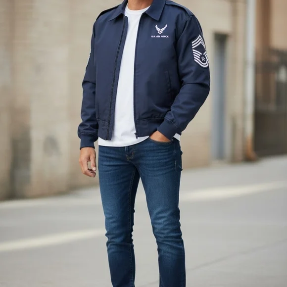 Men's Navy Blue Air Force Jacket - Picture 1 of 10